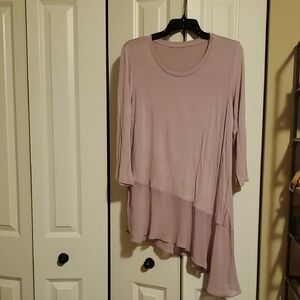 LOGO by Lori Goldstein Pink Asymmetrical 3/4 Sleeve Tunic